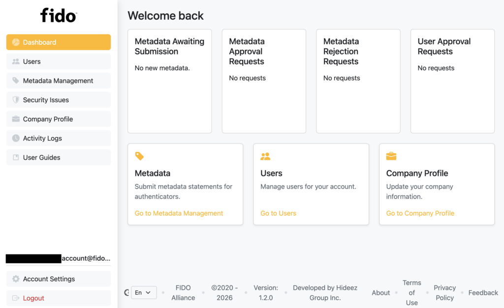 FIDO Alliance mds admin dashboard 7 26