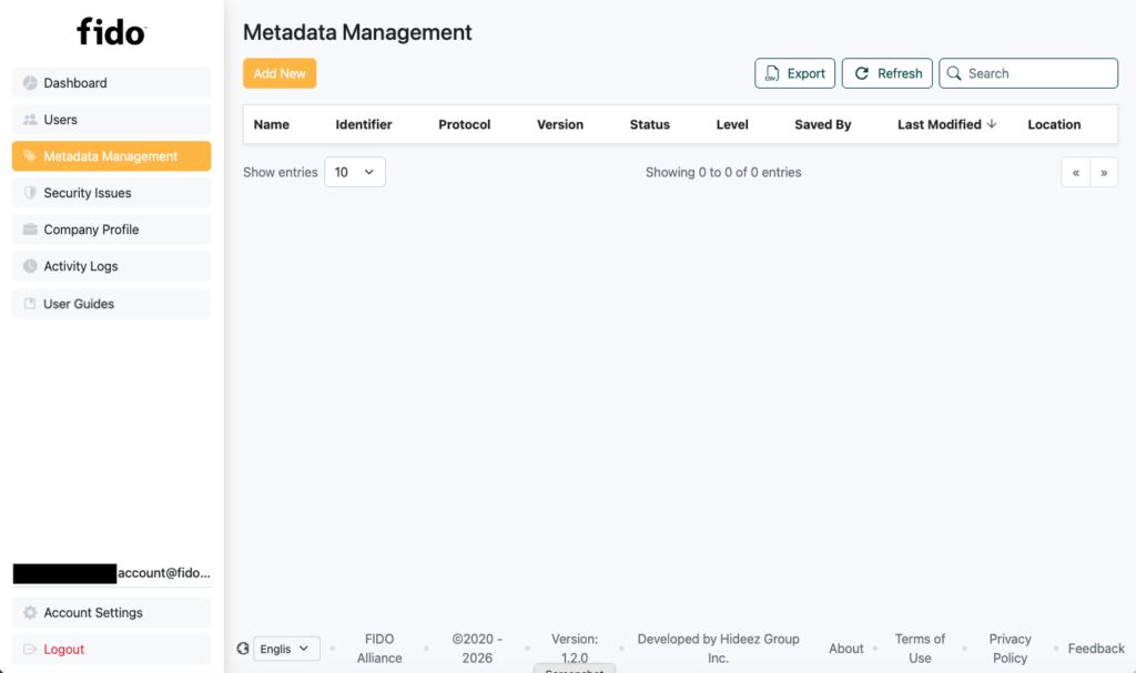 FIDO Alliance metadata screen 7 26
