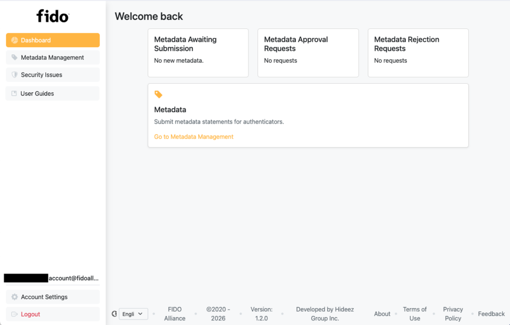FIDO Alliance user dashboard 7 26